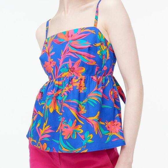 J.Crew Factory Tie Back Strappy Tropical Floral Tank Top blue pink size 12 - Picture 1 of 8